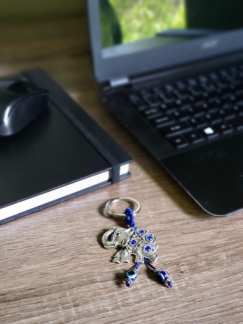 LUCKBOOSTIUM Elephant Keychain with Hanging Evil Eye Tassel - Decorative Evil Eye Keychain for Blessing and Goodluck Charm - Elephant Bag Charm, Rear View Mirror Accessories, Office and Home Decor - Image 4